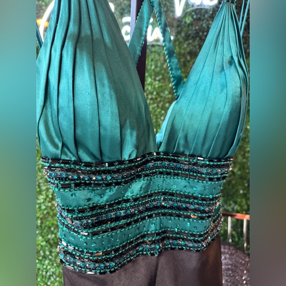 New Mori Lee Black & Teal Satin/Sequin Formal Evening Gown - Picture 5 of 16